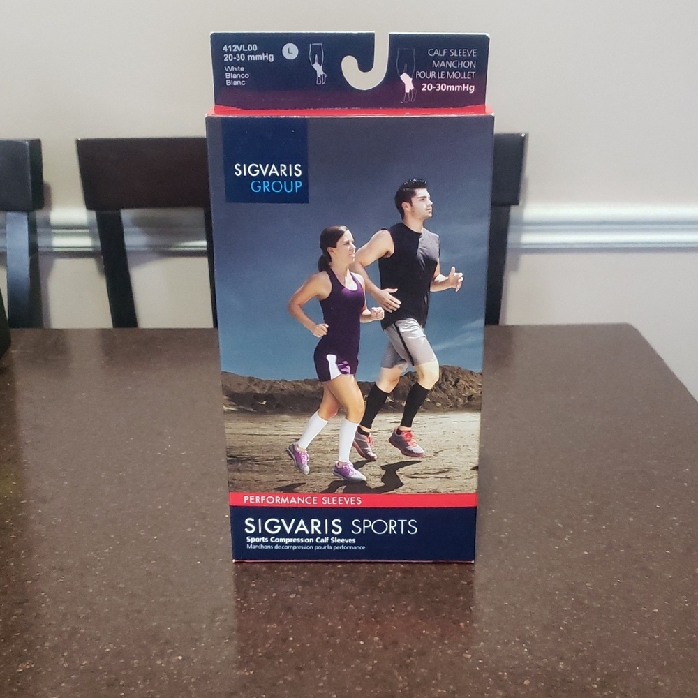 Sigvaris Sports Compression Calf Sleeves.  412VL00. 20-30 mmHg.  White.